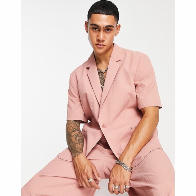 エイソス ASOS DESIGN メンズ スーツ・ジャケット スリム アウター Slim Micro Seersucker Suit Jacket In Pink セージグリーン