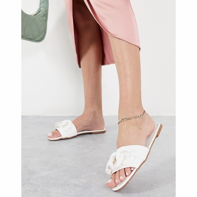 エイソス ASOS DESIGN レディース サンダル・ミュール フラット シューズ・靴 Fife Flat Mules With Chain In White ホワイト