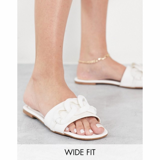 エイソス ASOS DESIGN レディース サンダル・ミュール フラット シューズ・靴 Wide Fit Fife Flat Mules With Chain In White ホワイト