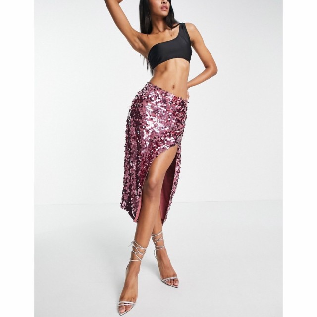 エイソス ASOS DESIGN レディース ひざ丈スカート スカート Sequin Midi Skirt With High Split In Deep Pink ディープピンク