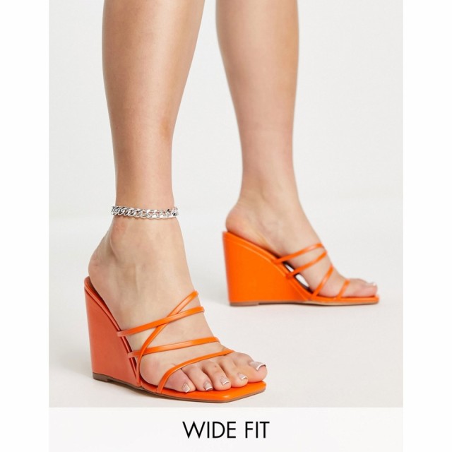 トップショップ Topshop レディース ヒール ウェッジソール シューズ・靴 Wide Fit Rocco Strippy Heeled Wedge In Orange オレンジ