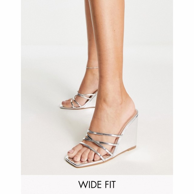 トップショップ Topshop レディース ヒール ウェッジソール シューズ・靴 Wide Fit Rocco Strappy Heeled Wedge In Silver シルバー