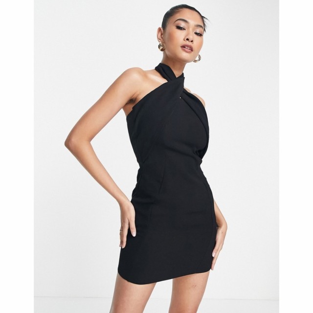 エイソス ASOS DESIGN レディース ワンピース ミニ丈 ワンピース・ドレス Halter Mini Dress In Textured Crepe ブラック