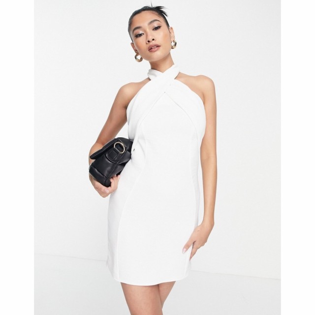 エイソス ASOS DESIGN レディース ワンピース ミニ丈 ワンピース・ドレス Halter Mini Dress In Textured Crepe ホワイト