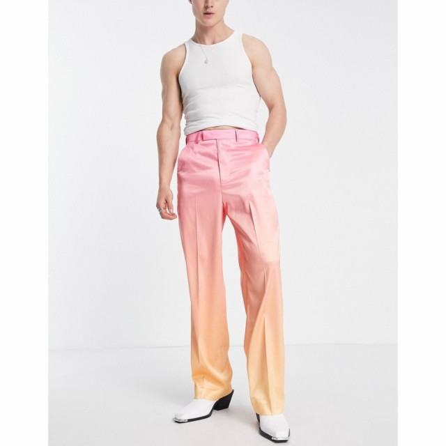 エイソス ASOS DESIGN メンズ ボトムス・パンツ Smart High Waisted Wide Leg Trousers In Pink Ombre Satin ピンク