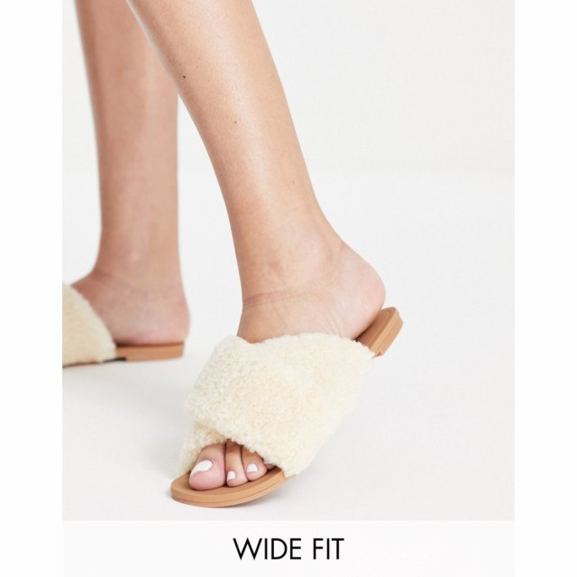 エイソス ASOS DESIGN レディース サンダル・ミュール フラット シューズ・靴 Wide Fit Flock Padded Flat Mules In Natural Shearling