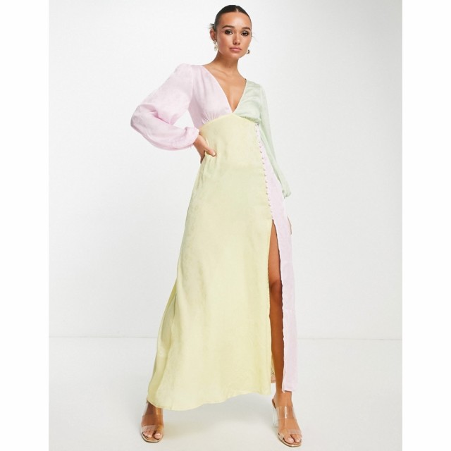 エイソス ASOS DESIGN レディース ワンピース マキシ丈 ワンピース・ドレス Balloon Sleeve Colourblock Jacquared Strappy Back Maxi Dr