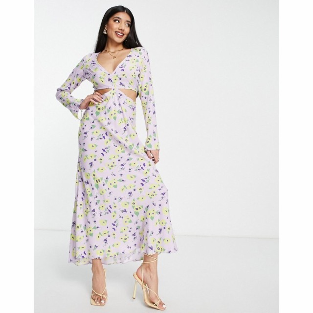 エイソス ASOS DESIGN レディース ワンピース ワンピース・ドレス Cut Out Side Maxi Dress In Lilac Floral Print