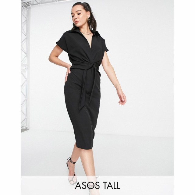 エイソス ASOS Tall レディース ワンピース ラップドレス ミドル丈 ワンピース・ドレス Tall Collared Wrap Front Midi Dress With Knot