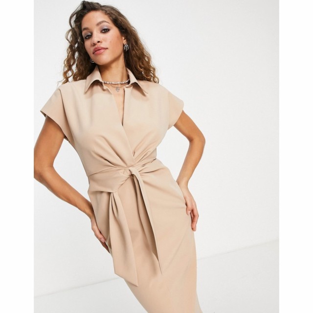 エイソス ASOS DESIGN レディース ワンピース ラップドレス ミドル丈 ワンピース・ドレス Collared Wrap Front Midi Dress With Knot In