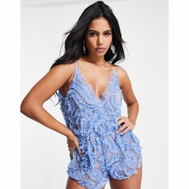 エイソス ASOS Luxe レディース オールインワン ワンピース・ドレス Asos Luxe 3D Lace Teddy In Blue ブルー