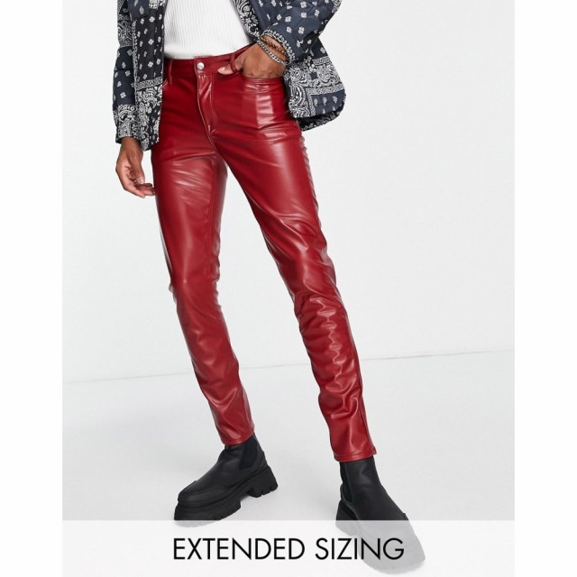 エイソス ASOS DESIGN メンズ ジーンズ・デニム スキニー ボトムス・パンツ Skinny Jeans In Red Leather Look レッド