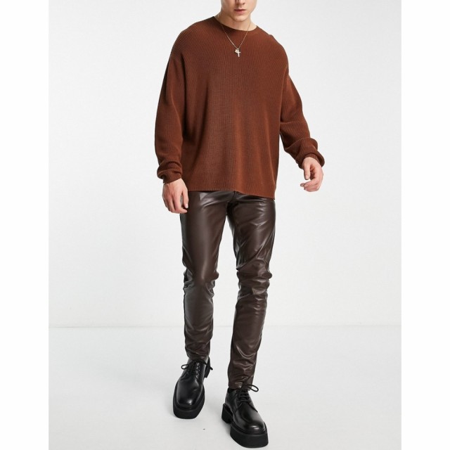 エイソス ASOS DESIGN メンズ ジーンズ・デニム スキニー ボトムス・パンツ Skinny Jeans In Brown Leather Look ブラウン