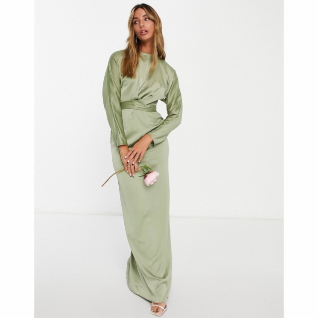 エイソス ASOS DESIGN レディース パーティードレス ラップドレス マキシ丈 Bridesmaid Maxi Dress With Batwing Sleeve And Wrap Waist