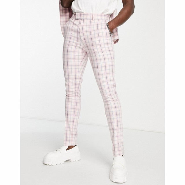 エイソス ASOS DESIGN メンズ スラックス ボトムス・パンツ Oversized Tapered Suit Trousers In Pink Check ピンク