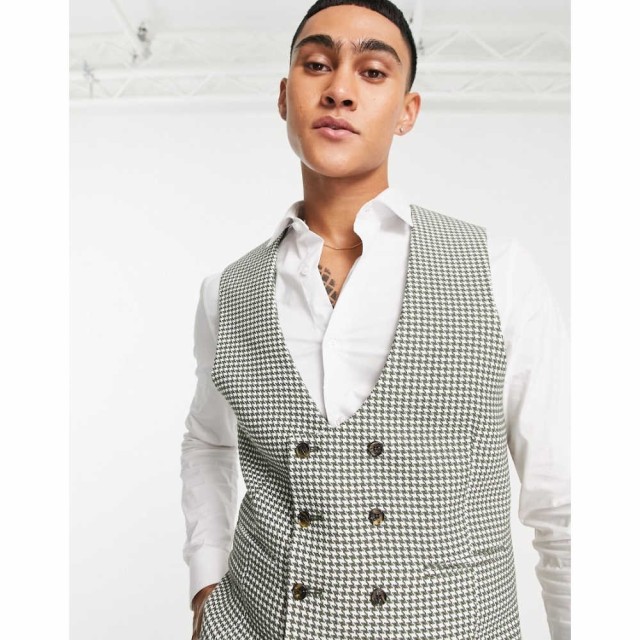 エイソス ASOS DESIGN メンズ ベスト・ジレ スーツ トップス Super Skinny Waistcoat In Khaki Dogstooth カーキ