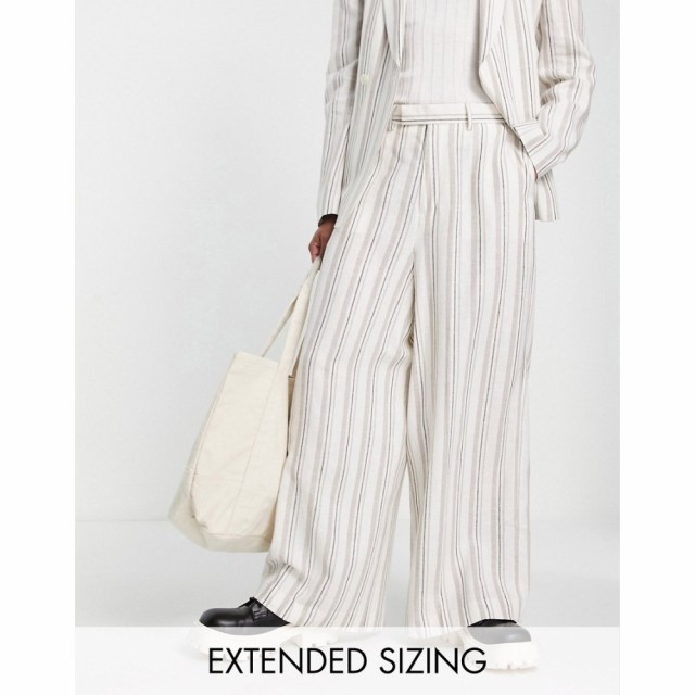 エイソス ASOS DESIGN メンズ スラックス ボトムス・パンツ Extreme Wide Leg Suit Trousers In Ecru Stripe エクリュ