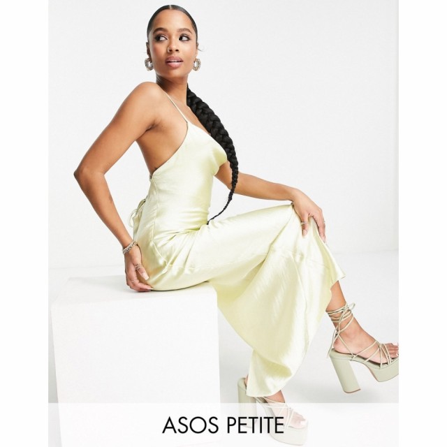 エイソス ASOS Petite レディース ワンピース Petite Cami Maxi Slip Dress In High Shine Satin With Lace Up Back In Soft Yellow