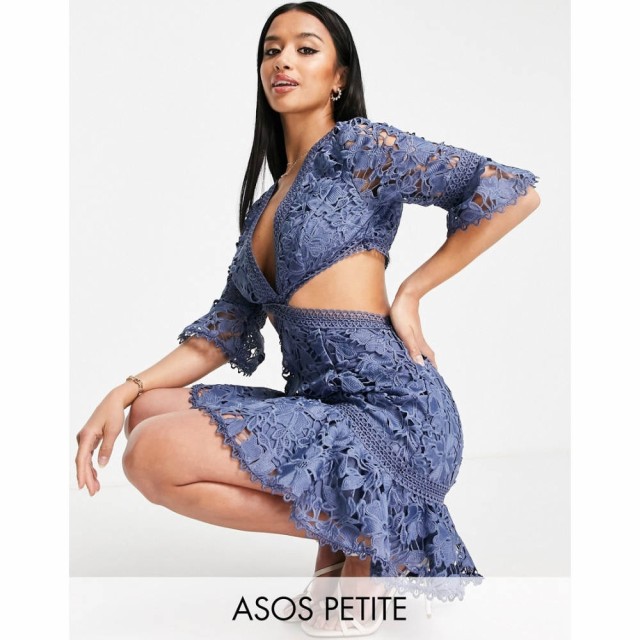 エイソス ASOS Petite レディース ワンピース ミニ丈 ワンピース・ドレス Petite Lace Mini Dress With Circle Trim And Cut Out Detail