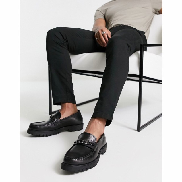 レッドテープ Red Tape メンズ ローファー シューズ・靴 Chunky Sole Trim Loafers In Black Leather ブラックレザー