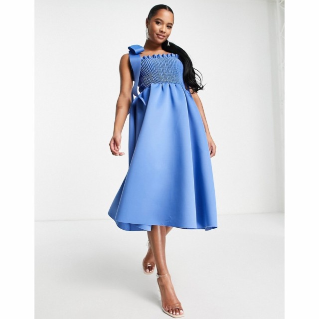 エイソス ASOS Petite レディース パーティードレス ミドル丈 ワンピース・ドレス Petite Shirred Bunny Tie Prom Midi Dress In Parisia