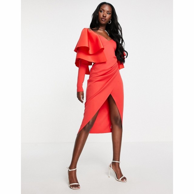 エイソス ASOS DESIGN レディース ワンピース ミドル丈 ワンピース・ドレス Extreme Ruffle Shoulder Midi Dress In Hot Red レッド