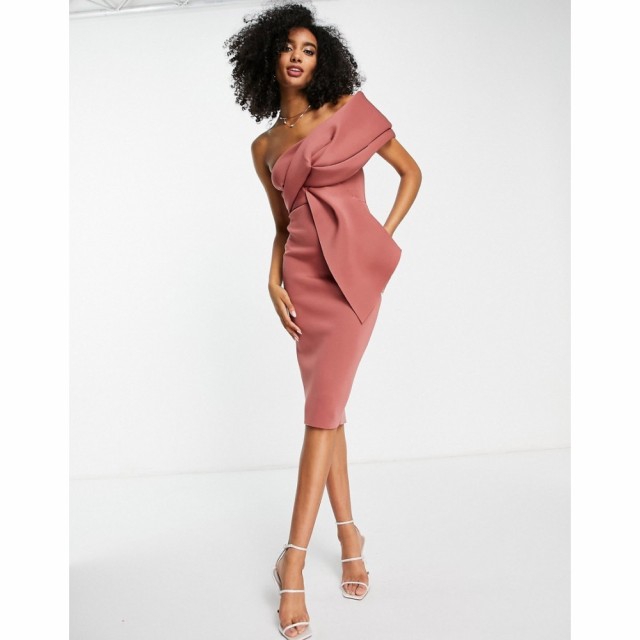 エイソス ASOS DESIGN レディース ワンピース タイト ミドル丈 ワンピース・ドレス Peekaboo Shoulder Tuck Midi Pencil Dress In Rose