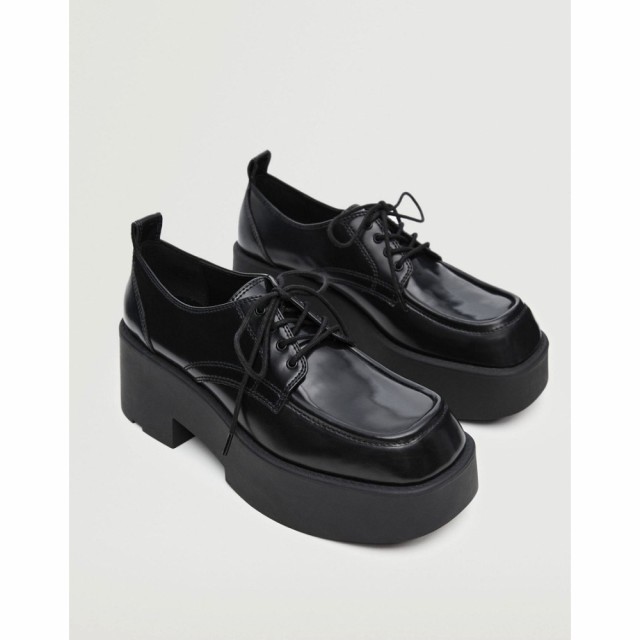 マンゴ Mango レディース ローファー・オックスフォード レースアップ シューズ・靴 Heeled Chunky Lace Up Loafer In Black ブラック