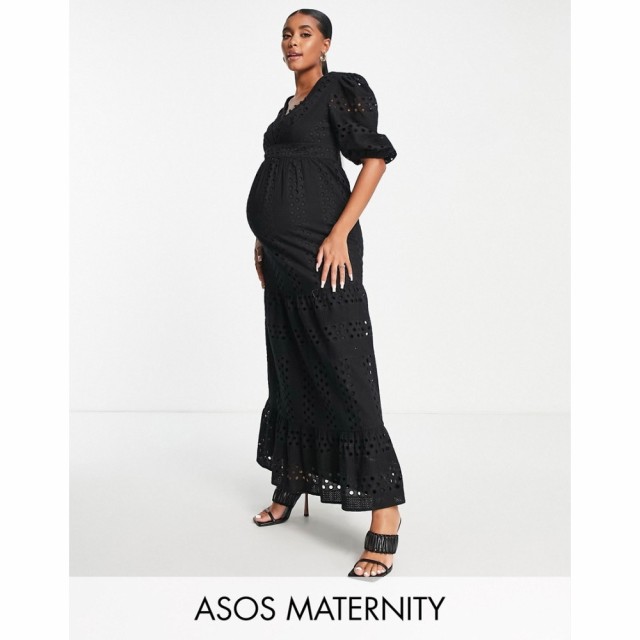 エイソス ASOS Maternity レディース ワンピース マタニティウェア Ａライン Maternity Premium Plunge Broderie Tiered Midi Dress With