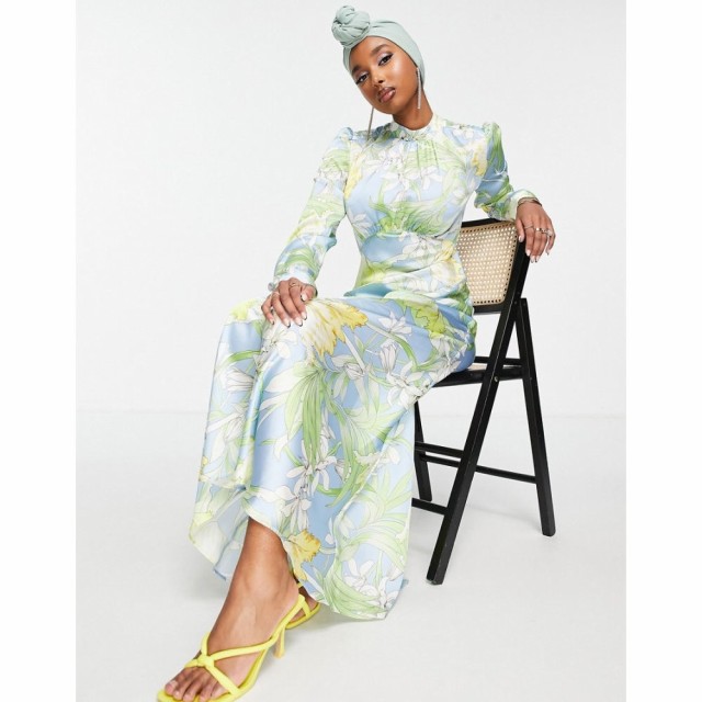 エイソス ASOS DESIGN レディース ワンピース ワンピース・ドレス High Neck Maxi Satin Tea Dress In Floral Print