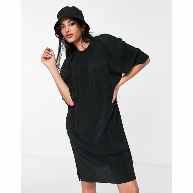 アディダス adidas Originals レディース ワンピース Tシャツワンピース ワンピース・ドレス Contempo Plisse T-Shirt Dress In Black ブ