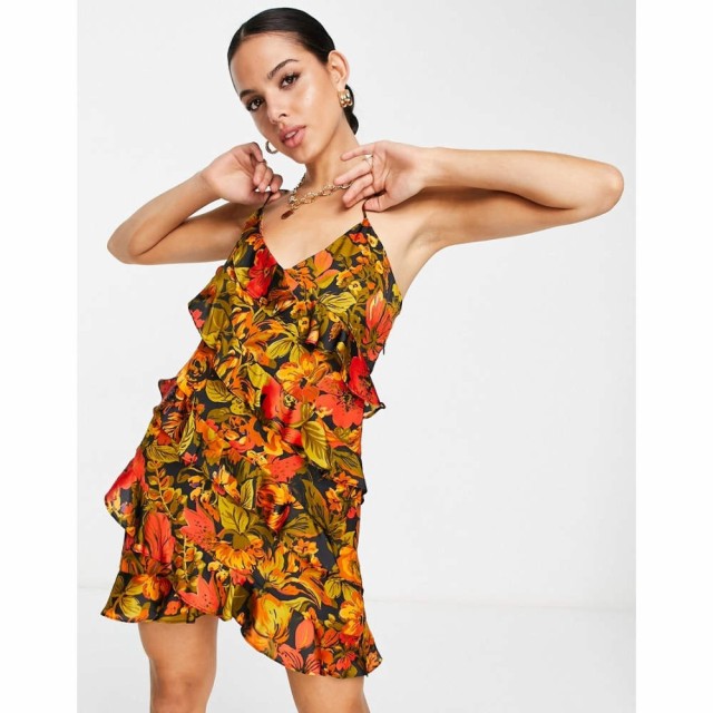 トップショップ Topshop レディース ワンピース スリップドレス ミニ丈 Recycled Blend Poly Ruffle Bold Bright Floral Mini Slip Dress