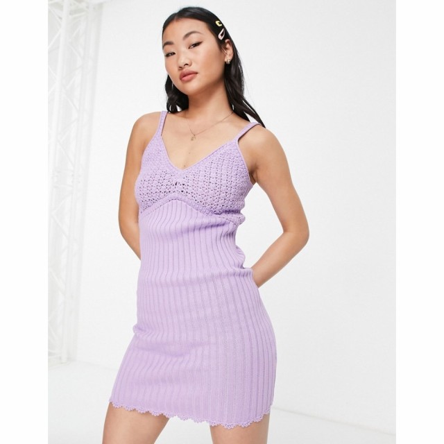 エイソス ASOS DESIGN レディース ワンピース ミニ丈 ワンピース・ドレス Crochet Mini Dress With Bust Detail ライラック