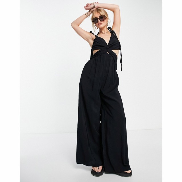 トップショップ Topshop レディース オールインワン ジャンプスーツ ワンピース・ドレス Tie Sleeve Twist Jumpsuit In Black ブラック