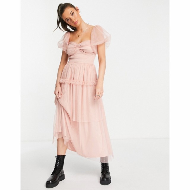 ミス セルフリッジ Miss Selfridge レディース ワンピース Ａライン ワンピース・ドレス Twist Front Tulle Bardot Tiered Midi Dress In