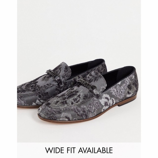 エイソス ASOS DESIGN メンズ ローファー シューズ・靴 Loafers In Grey Velvet Floral Design With Snaffle グレー