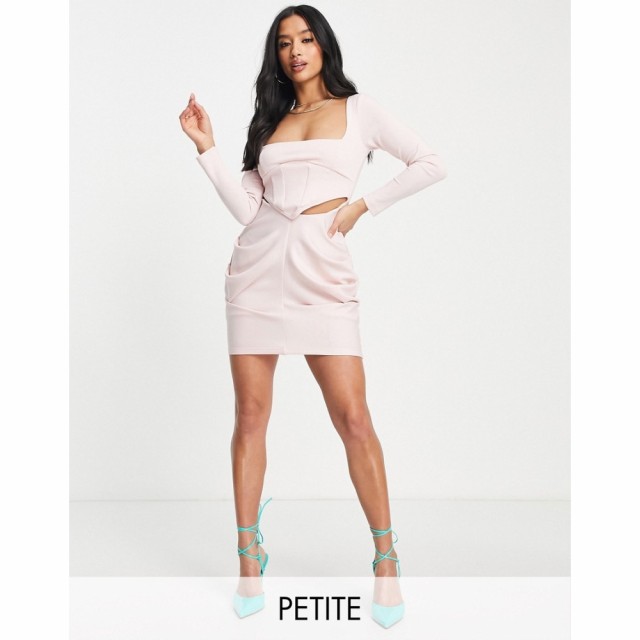 エイソス ASOS Petite レディース ワンピース コルセット ミニ丈 Petite Square Neck Corset Long Sleeve Side Ruched Mini Dress In Pal