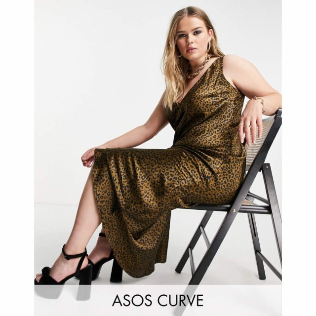 エイソス ASOS Curve レディース ワンピース スリップドレス ワンピース・ドレス Curve Edit Bias Slip Midaxi Dress In Animal Print ア