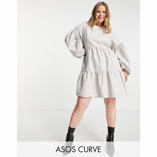 エイソス ASOS EDITION レディース ワンピース ミニ丈 ワンピース・ドレス Curve Mini Smock Dress With Tiers And Tie Back In Lilac ラ