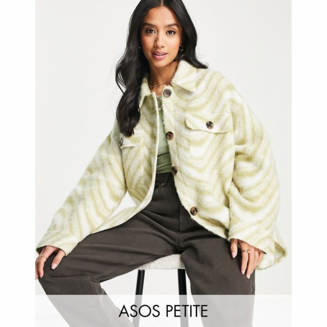 エイソス ASOS Petite レディース ジャケット シャツジャケット アウター Petite Chevron Brushed Shacket In Green グリーン