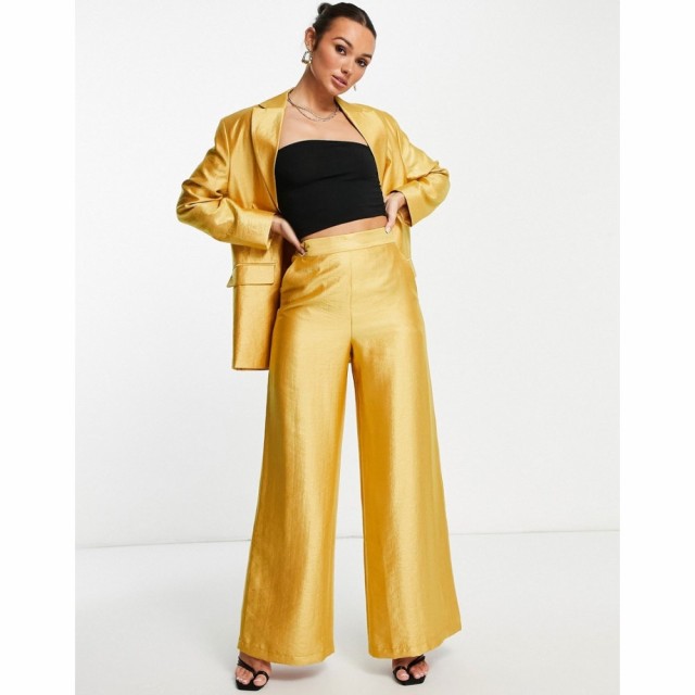 エイソス ASOS DESIGN レディース ボトムス・パンツ Occasion Satin Wide Leg Suit Trouser In Gold ゴールド