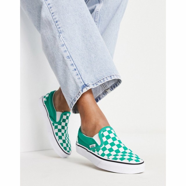 ヴァンズ Vans レディース スニーカー チェッカーフラッグ シューズ・靴 Ua Classic Slip-On Checkerboard Trainers In Green グリーン