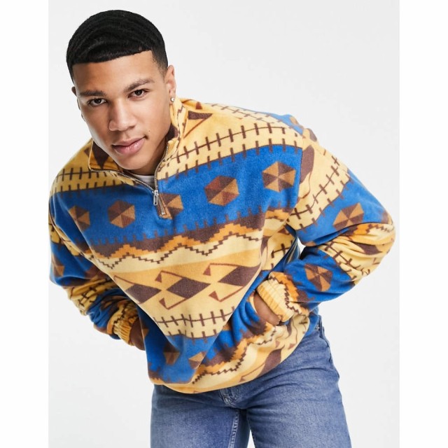 エイソス ASOS DESIGN メンズ スウェット・トレーナー トップス Oversized Borg Half Zip Festival Sweatshirt In All Over Print マルチ