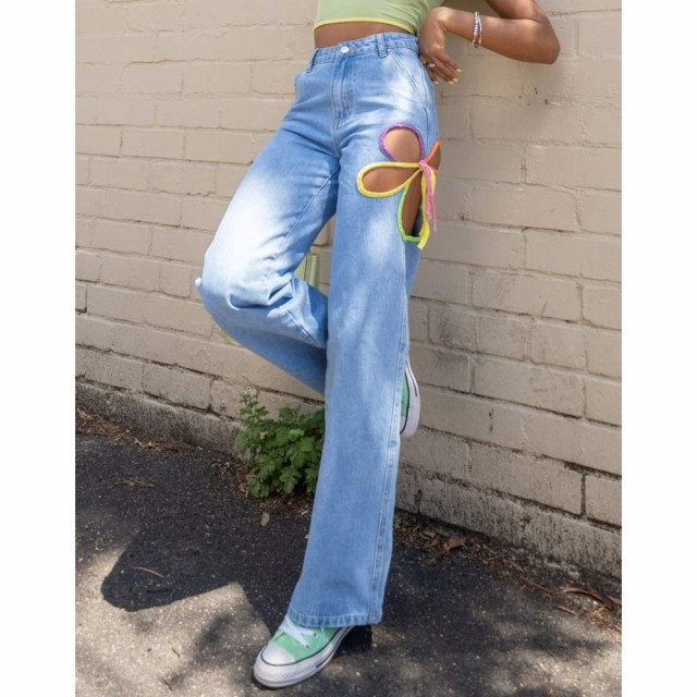 ラベレール Labelrail レディース ジーンズ・デニム X Pose And Repeat High Waist Dad Jeans With Ribbon Bound Flower Cut Out In Ligh