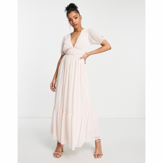 ミス セルフリッジ Miss Selfridge レディース ワンピース マキシ丈 ワンピース・ドレス Dobby Metallic Plunge Maxi Dress In Blush ベ