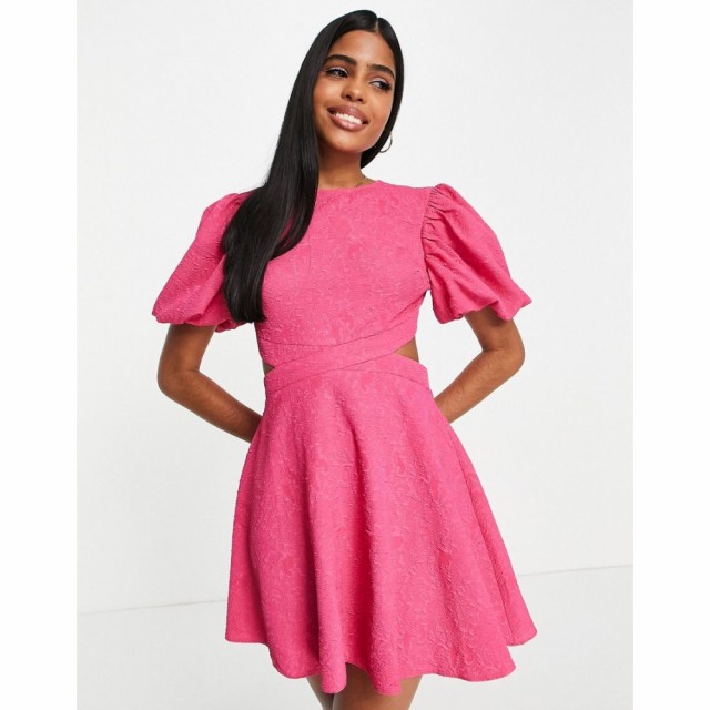 ミス セルフリッジ Miss Selfridge レディース ワンピース ワンピース・ドレス Textured Cut Out Fit And Flare Mini Dress In Pink ピン