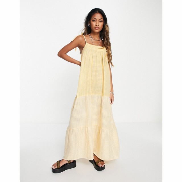 トップショップ Topshop レディース ビーチウェア ワンピース・ドレス 水着・ビーチウェア Check Stripe Beach Maxi Dress In Yellow イ