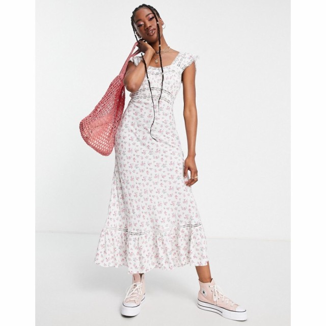 ミス セルフリッジ Miss Selfridge レディース ワンピース ミドル丈 ワンピース・ドレス Lace Insert Dobby Midi Dress In Rose Print ア