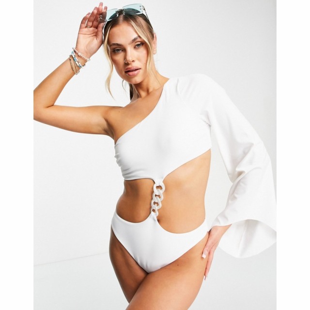 エイソス ASOS DESIGN レディース ワンピース 水着・ビーチウェア One Sleeve Cut Out Ring Detail Swimsuit In Icy White