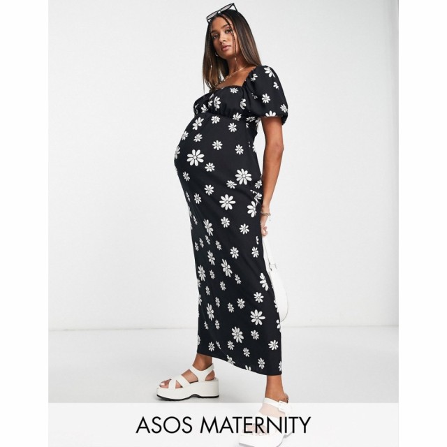 エイソス ASOS Maternity レディース ワンピース マタニティウェア Maternity Square Neck Midi Dress With Elastic Detail In Mono Flor